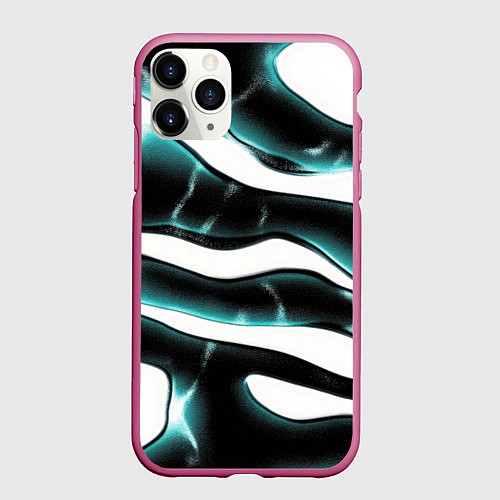 Чехол iPhone 11 Pro матовый Абстрактный черно-зеленый камуфляж / 3D-Малиновый – фото 1