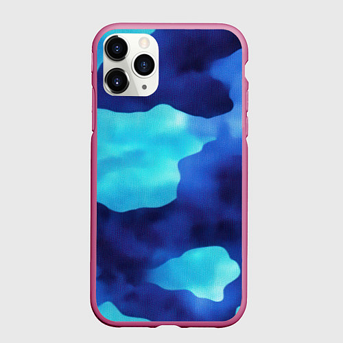 Чехол iPhone 11 Pro матовый Камуфляж в синих оттенках / 3D-Малиновый – фото 1