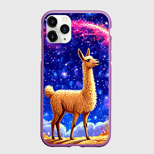 Чехол iPhone 11 Pro матовый Лама и звездное небо / 3D-Фиолетовый – фото 1