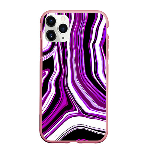 Чехол iPhone 11 Pro матовый Чёрно-фиолетовые абстрактные линии на белом фоне / 3D-Баблгам – фото 1