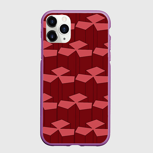 Чехол iPhone 11 Pro матовый Геометрический узор из вишнево красных блоков / 3D-Фиолетовый – фото 1
