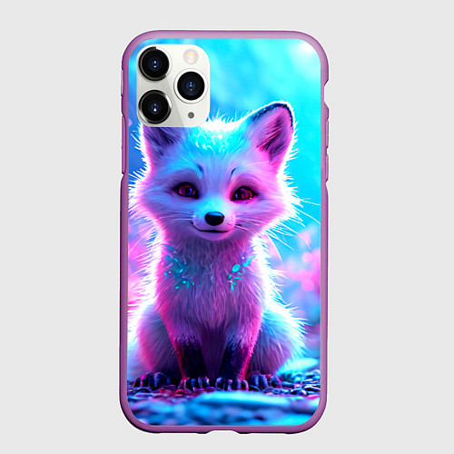 Чехол iPhone 11 Pro матовый Песец в неоновом свете / 3D-Фиолетовый – фото 1