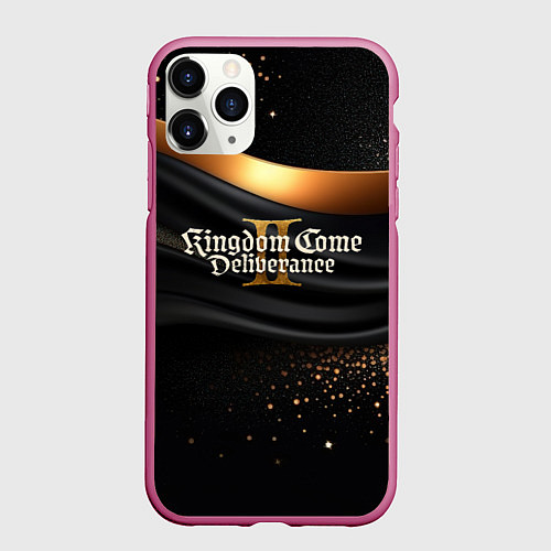 Чехол iPhone 11 Pro матовый Kingdom Come Deliverance 2 черная ткань с золотом / 3D-Малиновый – фото 1