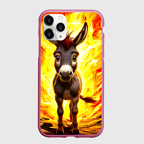 Чехол iPhone 11 Pro матовый Ослик в огне / 3D-Малиновый – фото 1