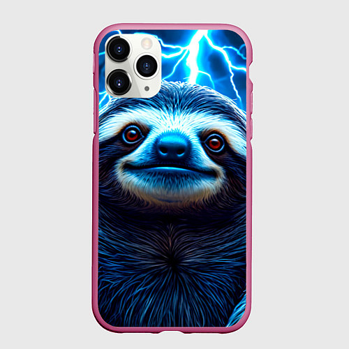 Чехол iPhone 11 Pro матовый Ленивец в разрядах молний / 3D-Малиновый – фото 1