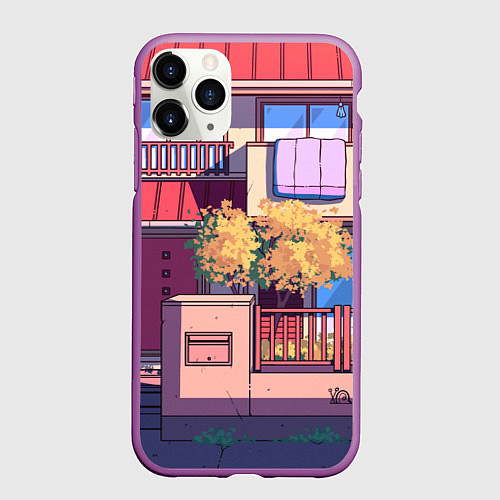 Чехол iPhone 11 Pro матовый Lo-fi японский стиль улица / 3D-Фиолетовый – фото 1