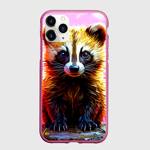 Чехол iPhone 11 Pro матовый Росомаха в розовом лесу / 3D-Малиновый – фото 1