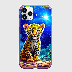 Чехол iPhone 11 Pro матовый Ягуар в звездную ночь, цвет: 3D-фиолетовый
