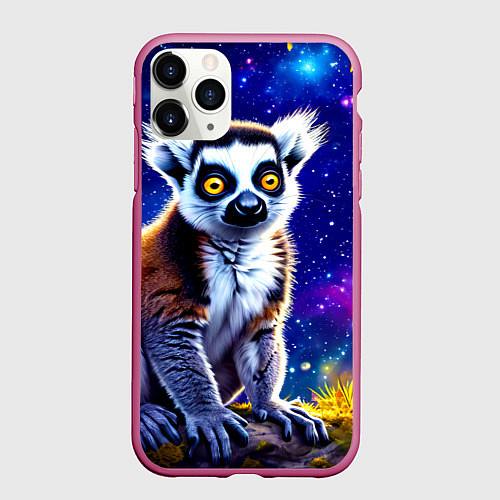 Чехол iPhone 11 Pro матовый Лемур и звездная ночь / 3D-Малиновый – фото 1