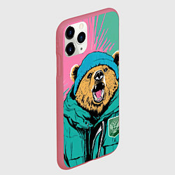 Чехол iPhone 11 Pro матовый Злой медведь в зимней одежде, цвет: 3D-малиновый — фото 2