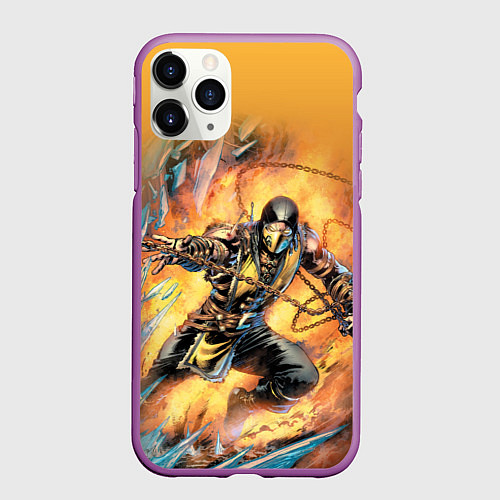 Чехол iPhone 11 Pro матовый Scorpion - Mortal Kombat / 3D-Фиолетовый – фото 1