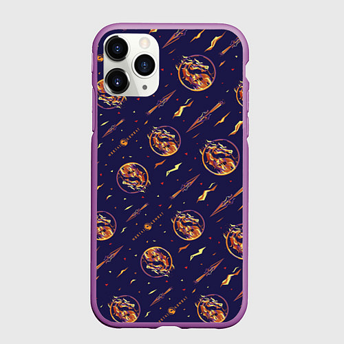 Чехол iPhone 11 Pro матовый Mortal Kombat logo pattern / 3D-Фиолетовый – фото 1