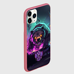 Чехол iPhone 11 Pro матовый Атакующий русский медведь, цвет: 3D-малиновый — фото 2