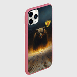 Чехол iPhone 11 Pro матовый Русский медведь в огненном поле, цвет: 3D-малиновый — фото 2
