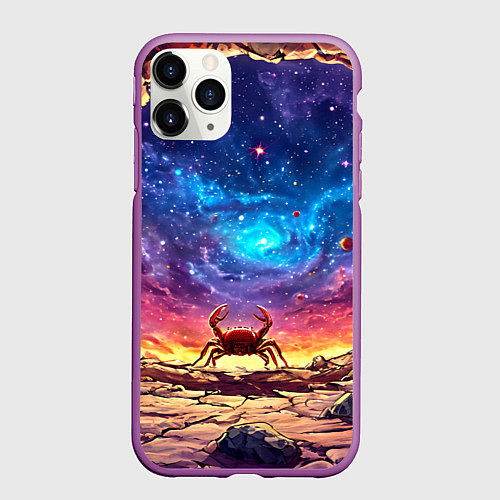 Чехол iPhone 11 Pro матовый Краб смотрит в космос / 3D-Фиолетовый – фото 1