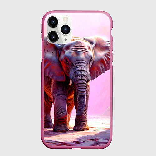 Чехол iPhone 11 Pro матовый Слон в розовом / 3D-Малиновый – фото 1