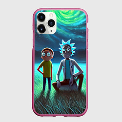 Чехол iPhone 11 Pro матовый Рик и Морти на поляне - нейроарт, цвет: 3D-малиновый