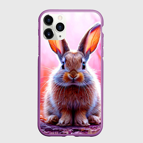 Чехол iPhone 11 Pro матовый Зайчик в розовом / 3D-Фиолетовый – фото 1