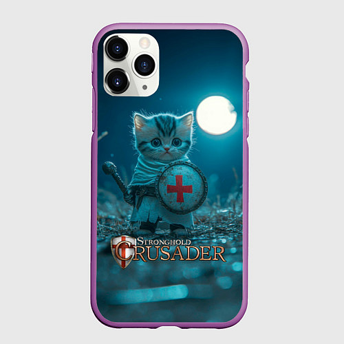 Чехол iPhone 11 Pro матовый Stronghold Crusader котик рыцарь / 3D-Фиолетовый – фото 1