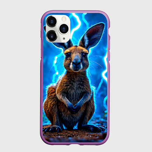 Чехол iPhone 11 Pro матовый Кенгуру в разрядах молнии / 3D-Фиолетовый – фото 1