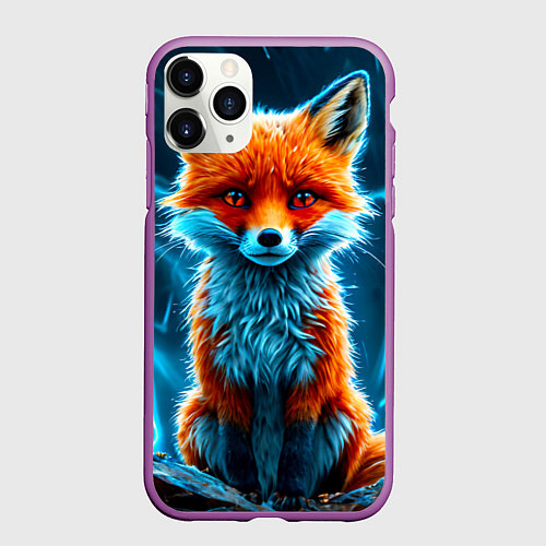 Чехол iPhone 11 Pro матовый Лиса и молния / 3D-Фиолетовый – фото 1