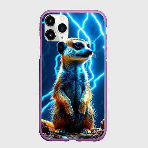 Чехол iPhone 11 Pro матовый Сурикат в разрядах молний / 3D-Фиолетовый – фото 1