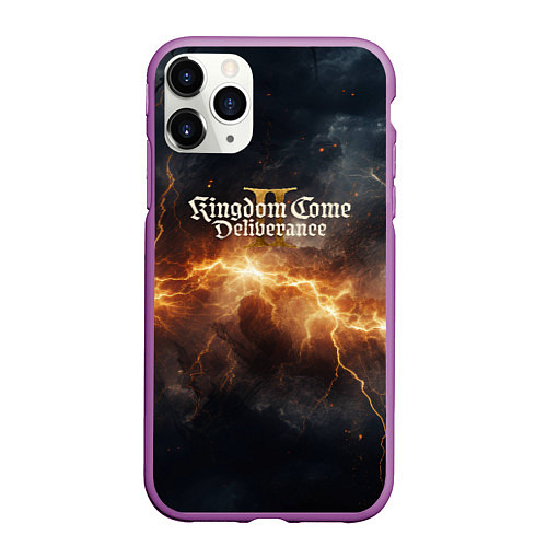 Чехол iPhone 11 Pro матовый Kingdom Come Deliverance 2 логотип на фоне молнии / 3D-Фиолетовый – фото 1