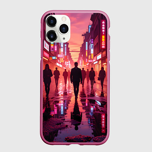Чехол iPhone 11 Pro матовый Вечерний мегаполис / 3D-Малиновый – фото 1