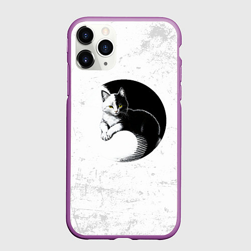 Чехол iPhone 11 Pro матовый Кот инь ян / 3D-Фиолетовый – фото 1