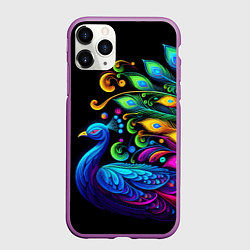 Чехол iPhone 11 Pro матовый Neon peacock - art, цвет: 3D-фиолетовый