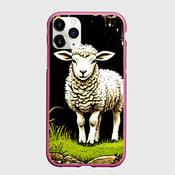 Чехол iPhone 11 Pro матовый Овечка на черном, цвет: 3D-малиновый