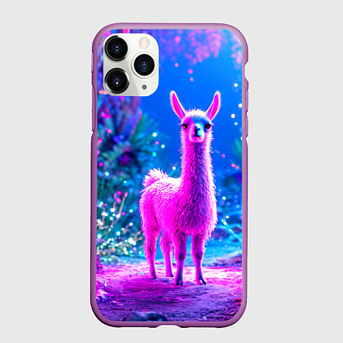 Чехол iPhone 11 Pro матовый Лама в розовом / 3D-Фиолетовый – фото 1