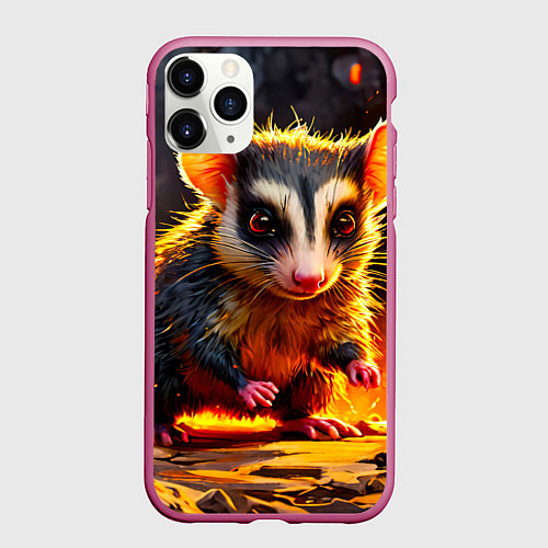 Чехол iPhone 11 Pro матовый Опоссум в огне / 3D-Малиновый – фото 1