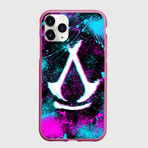 Чехол iPhone 11 Pro матовый Assassins creed shadows - neon color / 3D-Малиновый – фото 1