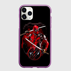 Чехол iPhone 11 Pro матовый Дэдпул с катанами, цвет: 3D-фиолетовый