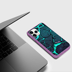 Чехол iPhone 11 Pro матовый Текстура зеленых плит в разломе, цвет: 3D-фиолетовый — фото 2