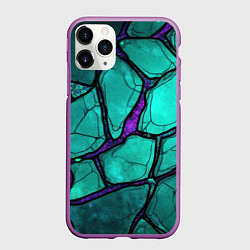 Чехол iPhone 11 Pro матовый Зеленые плиты с фиолетовым разломом, цвет: 3D-фиолетовый