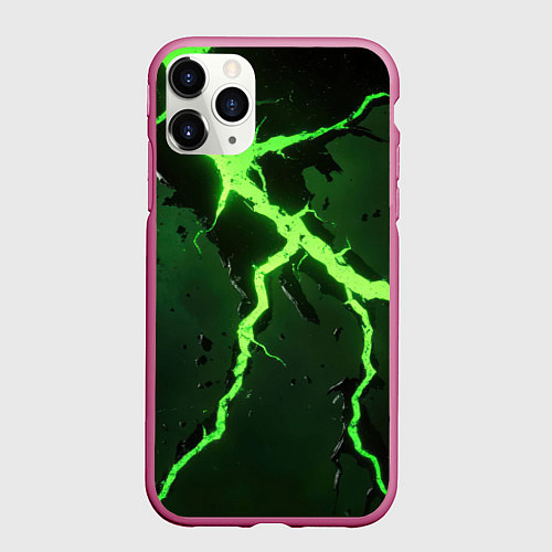Чехол iPhone 11 Pro матовый Зеленая неоновая молния / 3D-Малиновый – фото 1