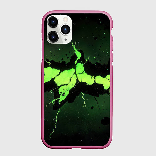 Чехол iPhone 11 Pro матовый Разлом по центру зеленой плиты / 3D-Малиновый – фото 1