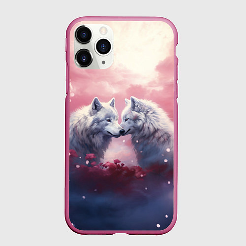 Чехол iPhone 11 Pro матовый Волчья пара / 3D-Малиновый – фото 1