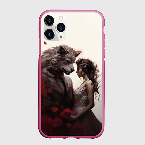 Чехол iPhone 11 Pro матовый Оборотень и девушка / 3D-Малиновый – фото 1