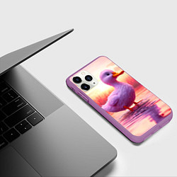 Чехол iPhone 11 Pro матовый Уточка на розовом озере, цвет: 3D-фиолетовый — фото 2
