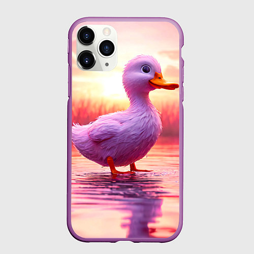Чехол iPhone 11 Pro матовый Уточка на розовом озере / 3D-Фиолетовый – фото 1