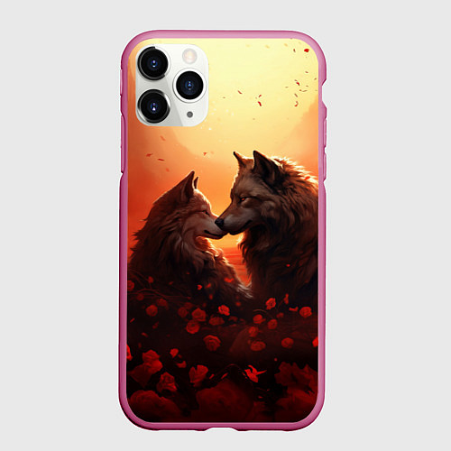 Чехол iPhone 11 Pro матовый Волчья страсть / 3D-Малиновый – фото 1