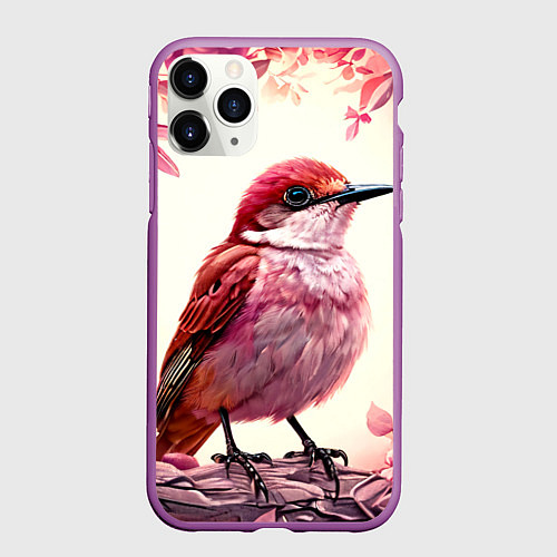 Чехол iPhone 11 Pro матовый Кукушка в розовых цветах / 3D-Фиолетовый – фото 1