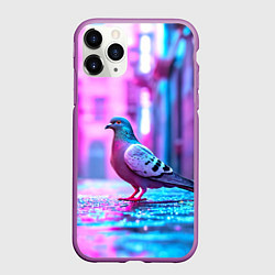 Чехол iPhone 11 Pro матовый Голубь в ярком городе, цвет: 3D-фиолетовый