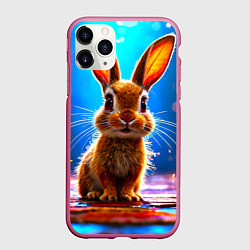 Чехол iPhone 11 Pro матовый Ушастый зайка, цвет: 3D-малиновый