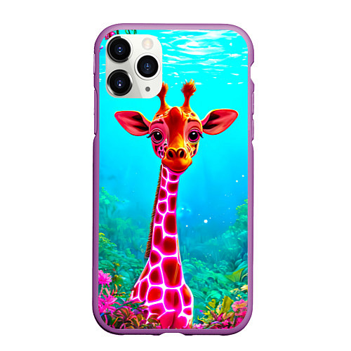 Чехол iPhone 11 Pro матовый Жираф в сказачном лесу / 3D-Фиолетовый – фото 1