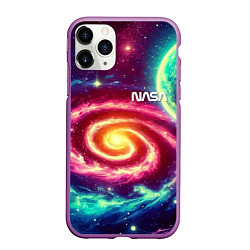 Чехол iPhone 11 Pro матовый Spiral galaxy - neon glow, цвет: 3D-фиолетовый