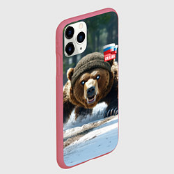 Чехол iPhone 11 Pro матовый Медведь страж границ, цвет: 3D-малиновый — фото 2